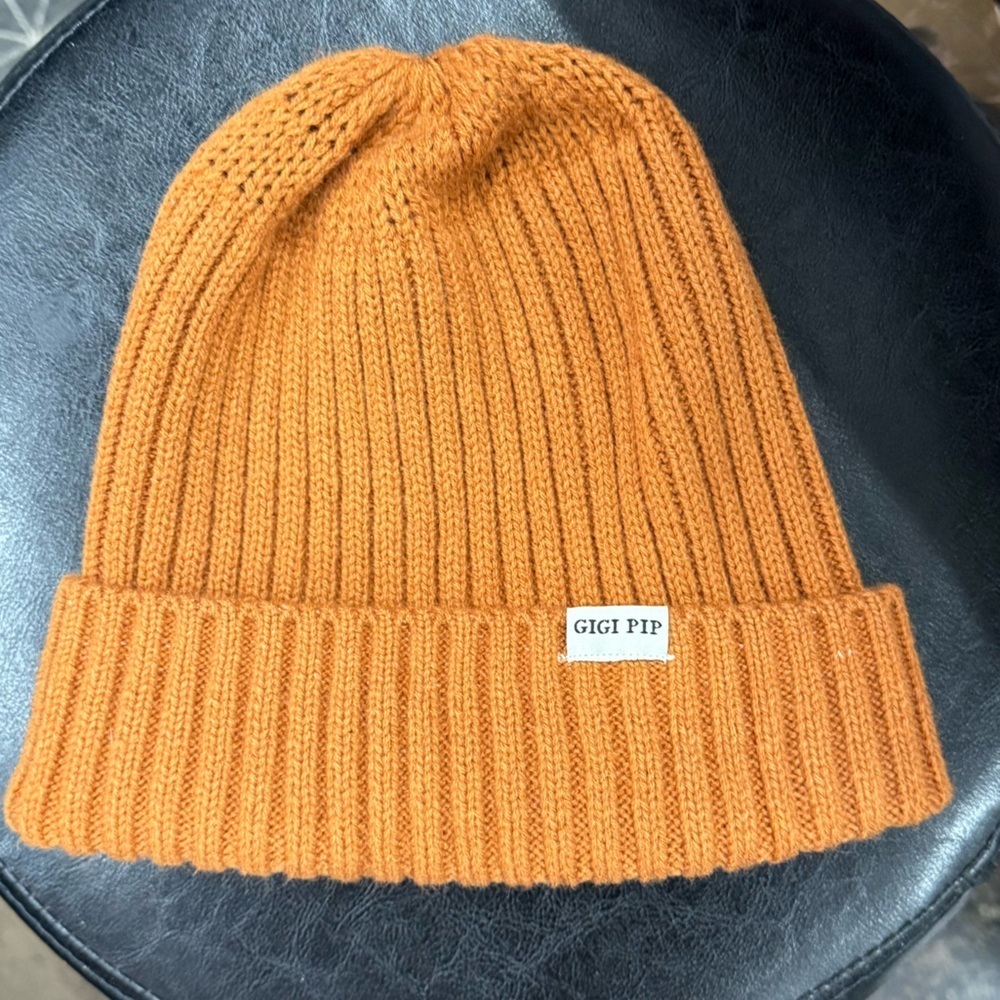 Gigi Pip Ribbed Knit Beanie Mustard Orange One Size